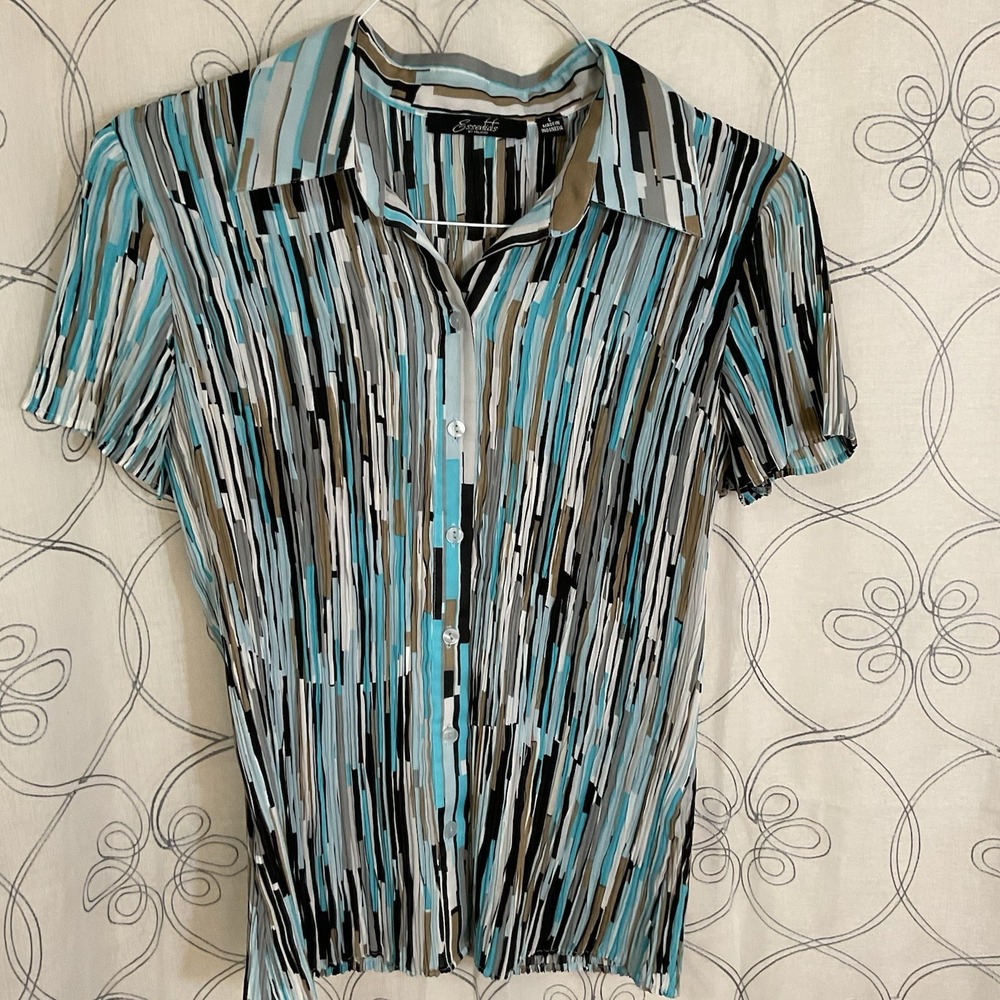 Women's Essentials By Milano Multicolored Collared Button Up Top Size Large